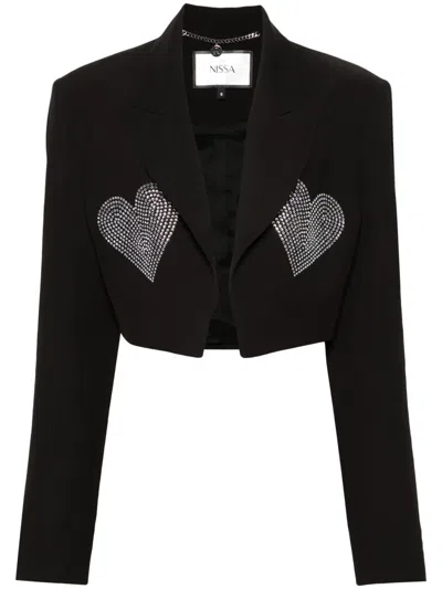 Nissa Rhinestone-heart Cropped Jacket In Black