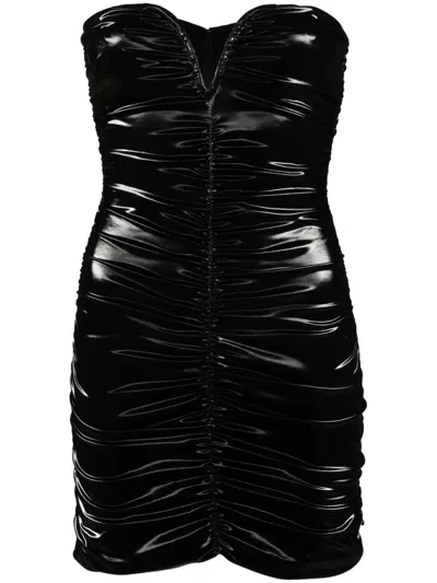 Nissa Ruched Faux-leather Minidress In Black