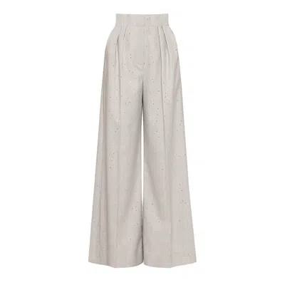 Nissa Women's Grey Embellished Wide-leg Pants In Gray