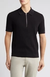 Nn07 Hansie Zip Ribbed Organic Cotton Sweater Polo In Black