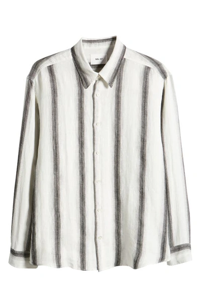 Nn07 Quinsy 5244 Linen Button-up Shirt In Black Stripe
