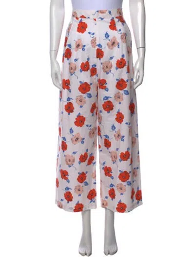 Pre-owned No.6 Floral Print Wide Leg Pants In White
