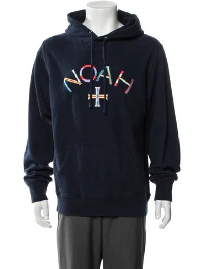 Pre-owned Noah Graphic Print Crew Neck Hoodie In Blue