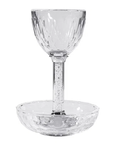 Noble Gift Crystal Glass Wine Goblet With Clear Gemstones Within The Stem And Coordinating Tray For Shabbat - P