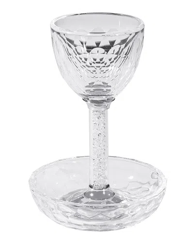 Noble Gift Crystal Glass Wine Goblet With Gold And Silver Gemstones Within The Stem And Coordinating Tray For S
