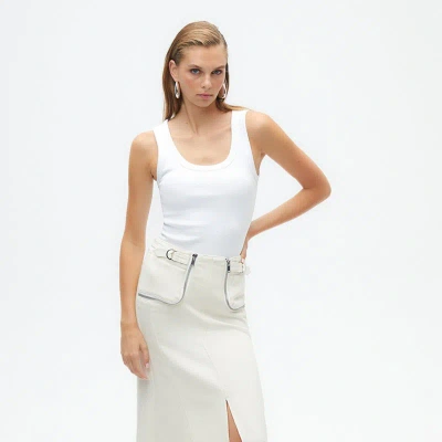 Nocturne Long Skirt With Zipper Detail In White