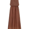 Nocturne One Shoulder Dress With Accessory Detail In Brown