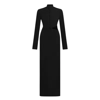 Nocturne Women's Black Button Detail Stand Collar Maxi Dress