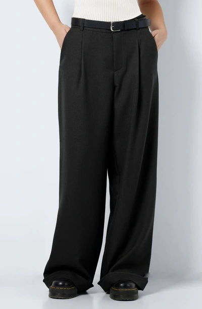 Noisy May Layton Pleated Cuffed Wide Leg Trousers In Black