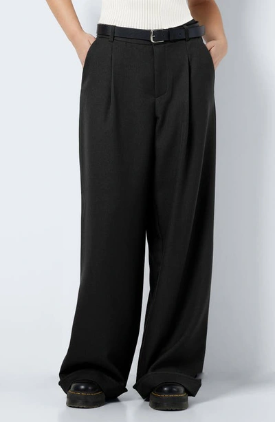 Noisy May Layton Pleated Cuffed Wide Leg Pants In Black