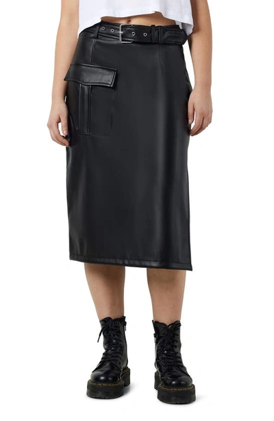 Noisy May Paula Cargo Faux Leather Midi Skirt In Black