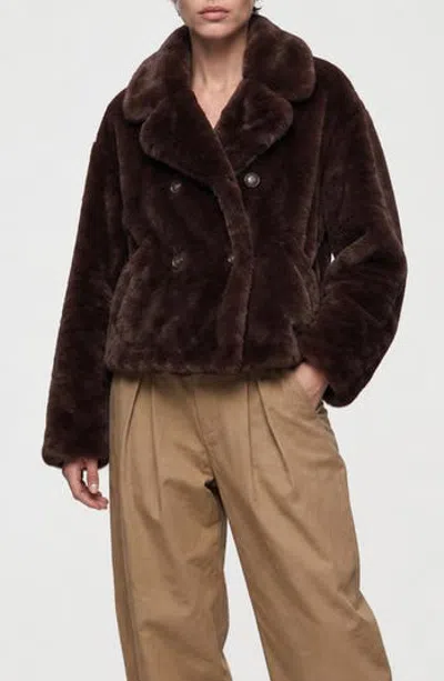 Noize Push Faux Fur Coat In Brown