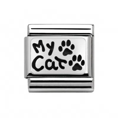Nomination Unisex Animals Links Bracelet In My Cat Silver In Black