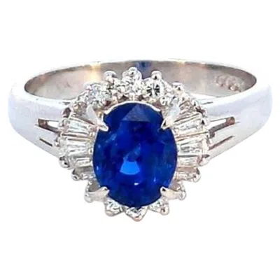 Pre-owned Non Branded 1.88 Carat Blue Oval Sapphire Platinum Ring