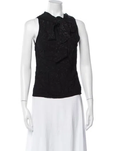 Pre-owned Nonchalant Patterned Tie Neck Top In Black