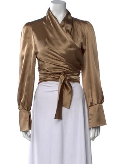 Pre-owned Nonchalant V-neck Long Sleeve Top In Brown/neutrals