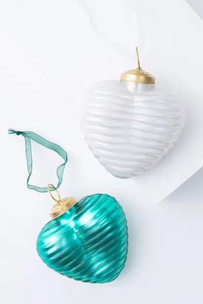 Noonday Ribbed Glass Heart Ornaments, Set Of 2 In Default Title