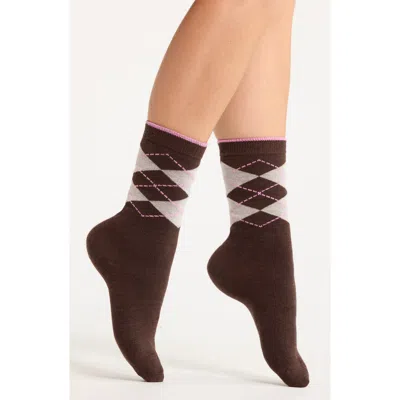 Nordstrom Argyle Cotton & Wool Blend Socks In Brown
