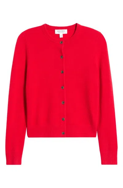 Nordstrom Cashmere Crewneck Cardigan In Red