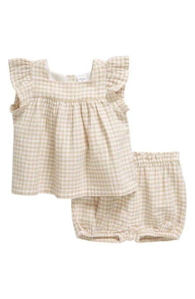 Nordstrom Babies' Cotton Gingham Top & Bloomers In Beige Oyster Gingham