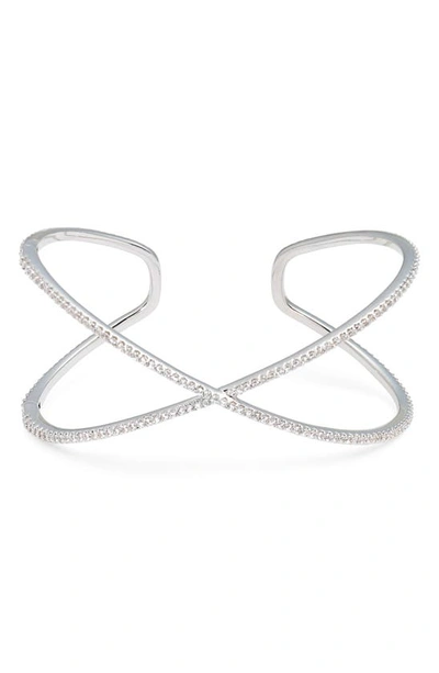 Nordstrom Cubic Zirconia Crossover Cuff Bracelet In Metallic