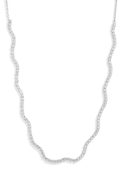 Nordstrom Cubic Zirconia Wavy Frontal Necklace In Clear- Silver