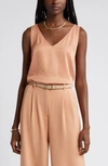 Nordstrom Double V-neck Tank In Tan Cork