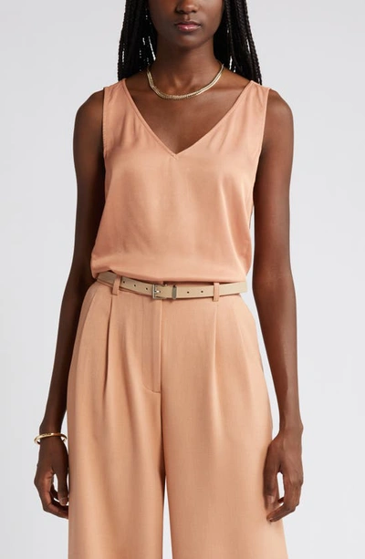 Nordstrom Double V-neck Tank In Tan Cork