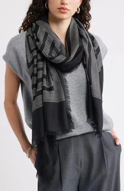 Nordstrom Eyelash Trim Print Cashmere & Silk Wrap In Gray