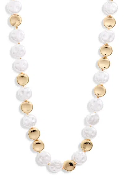 Nordstrom Faux Pearl & Bead Necklace In White- Gold