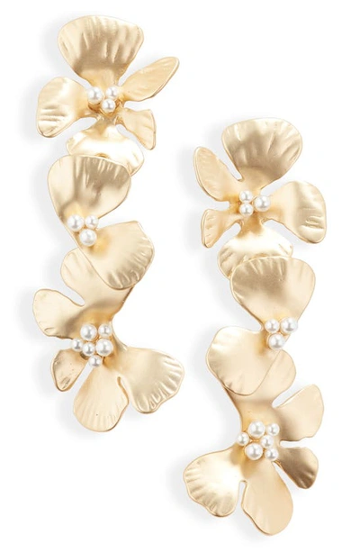 Nordstrom Imitation Pearl Flower Drop Earrings In White- Gold