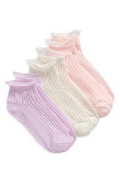 Nordstrom Kids' Assorted 3-pack Ruffle Top Quarter Crew Socks In Purple Pastel Lace Top Pack