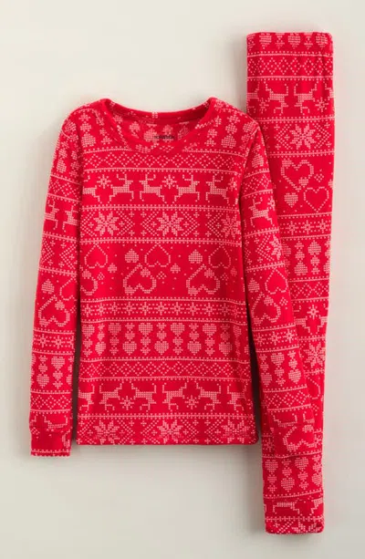 Nordstrom Kids' Print Fitted Fleece Two-piece Pajama Set In Red