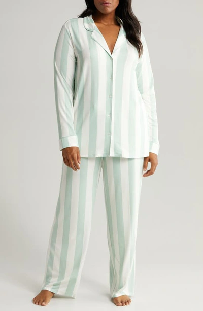 Nordstrom Moonlight Eco Knit Pajamas In Green Fondant Cabana Stripe