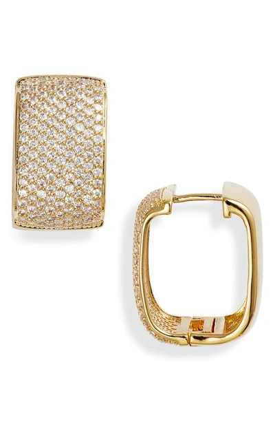 Nordstrom Pavé Cubic Zirconia Wide Square Huggie Hoop Earrings In Clear- Gold