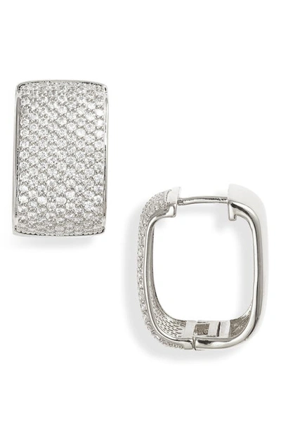 Nordstrom Pavé Cubic Zirconia Wide Square Huggie Hoop Earrings In Clear- Silver