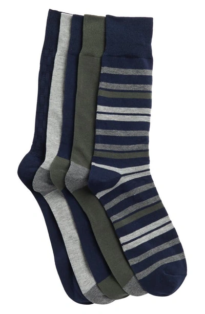 Nordstrom Rack 5-pack Assorted Texture Stripe Crew Socks In Navy Stripe -grey