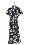 Nordstrom Rack Collared Half Button Wrap Front Shirtdress In Black- Ivory Swoon Floral