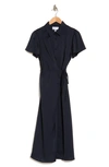 Nordstrom Rack Collared Half Button Wrap Front Shirtdress In Navy Night