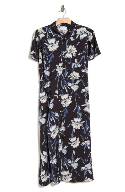 Nordstrom Rack Short Sleeve Wrap Dress In Black- Ivory Swoon Floral