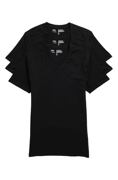 Nordstrom Rack Stretch Cotton Trim Fit V-neck T-shirt In Black
