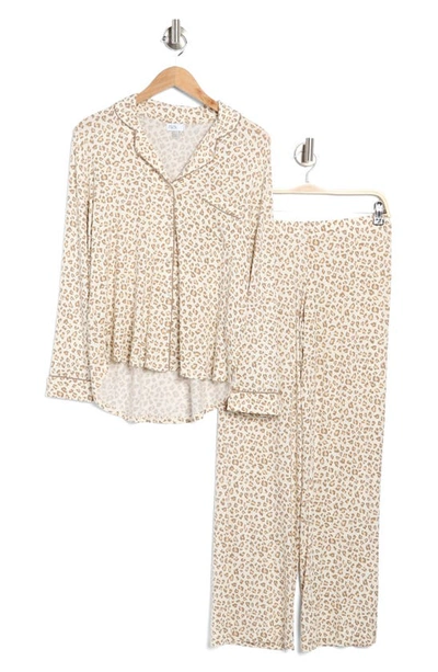 Nordstrom Rack Tranquility Long Sleeve Shirt & Pants Two-piece Pajama Set In Ivory Space Leopard