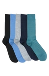 Nordstrom Rack Ultrasoft 5-pack Crew Socks In Navy -teal Multi