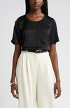 Nordstrom Rib Trim Woven T-shirt In Black