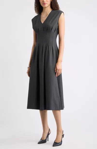 Nordstrom Seamed Ponte V-neck Dress In Gray