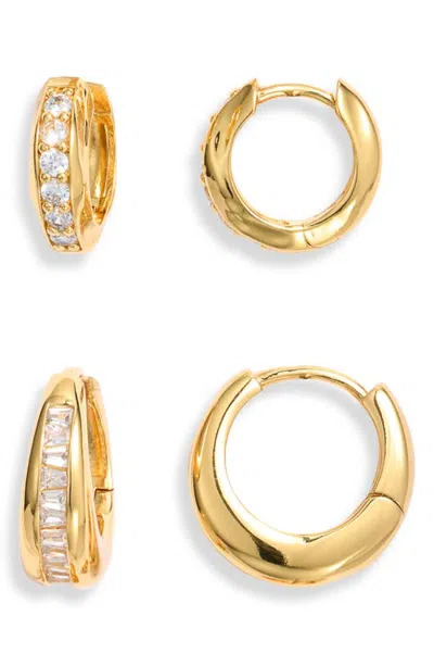 Nordstrom Set Of 2 Cubic Zirconia Channel Hoop Earrings In Gold