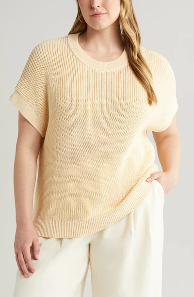 Nordstrom Short Sleeve Cotton Sweater In Beige Burnt