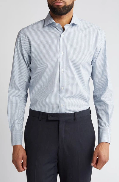Nordstrom Tech-smart Traditional Fit Stripe Performance Dress Shirt In White - Blue Elias Check