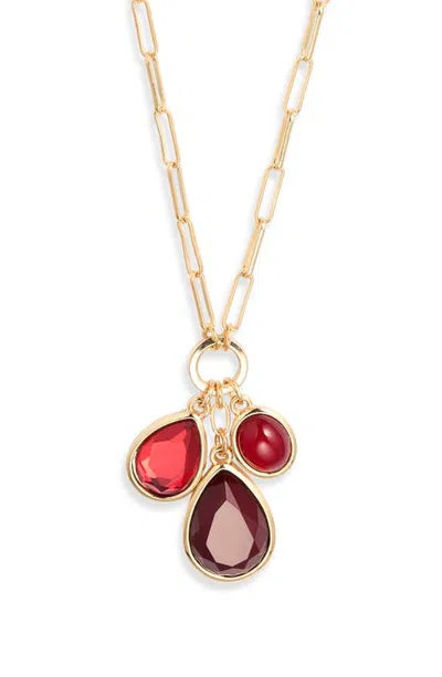 Nordstrom Triple Charm Cabochon Pendant Necklace In Burgundy- Gold