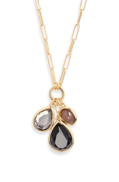 Nordstrom Triple Charm Cabochon Pendant Necklace In Jet- Gold